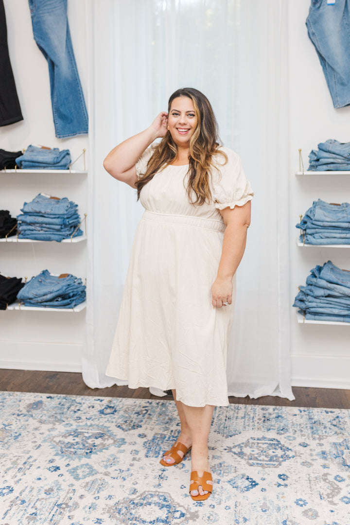 Diana Short Sleeve Midi Dress in Cream