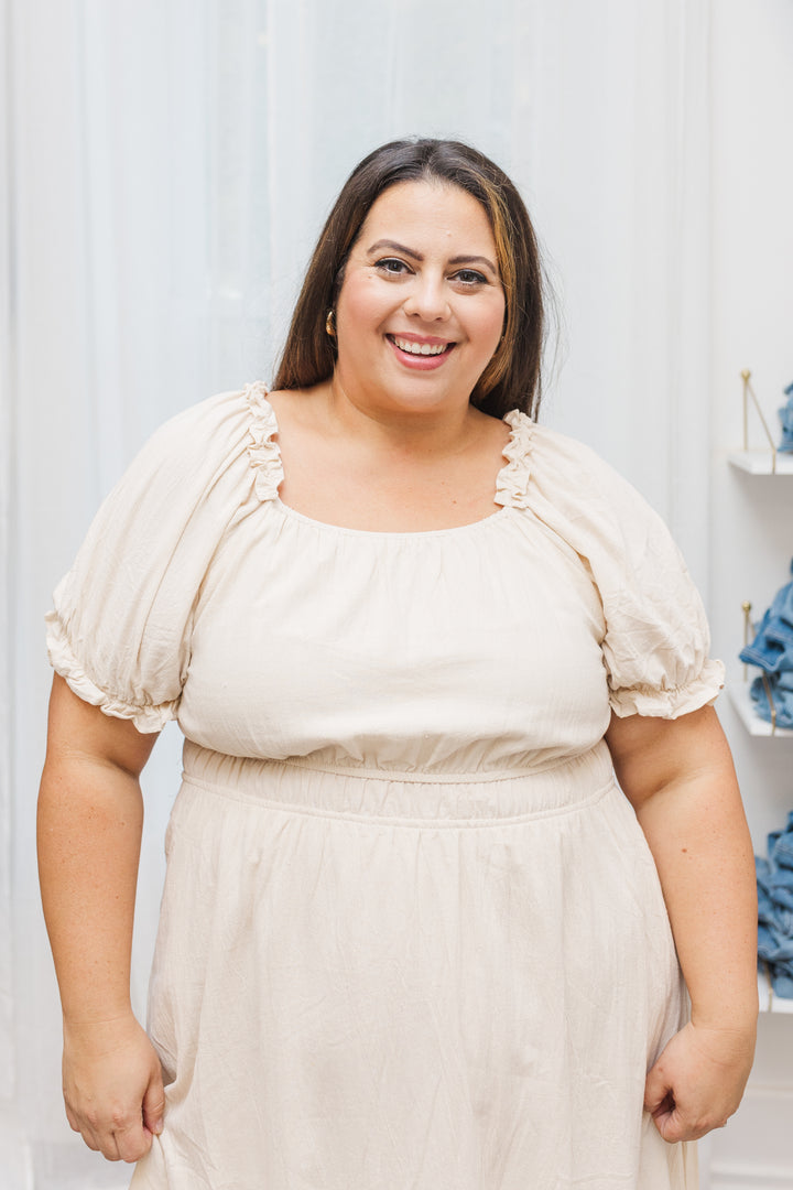 Diana Short Sleeve Midi Dress in Cream