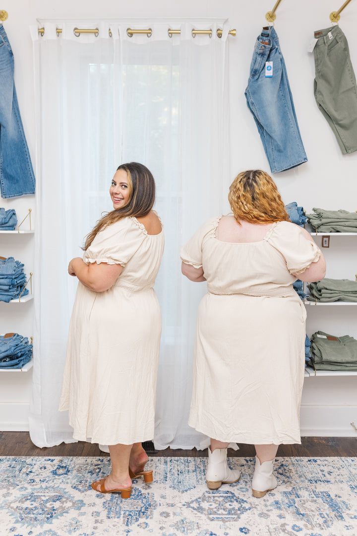 Diana Short Sleeve Midi Dress in Cream