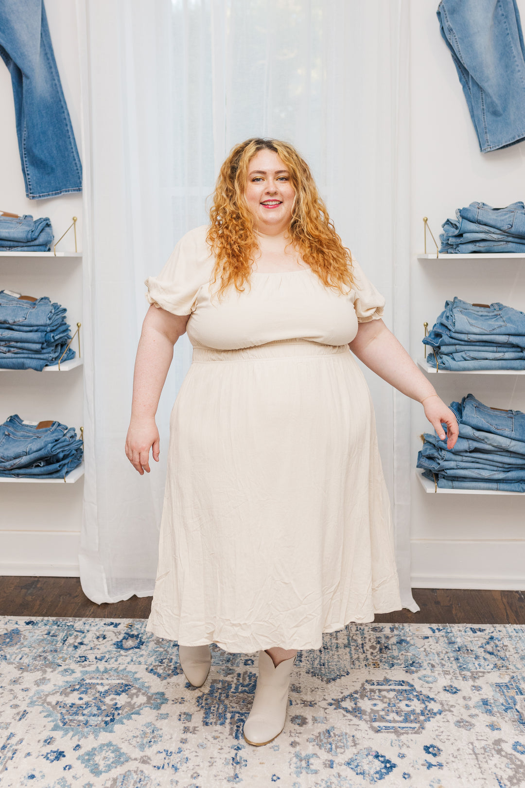 Diana Short Sleeve Midi Dress in Cream