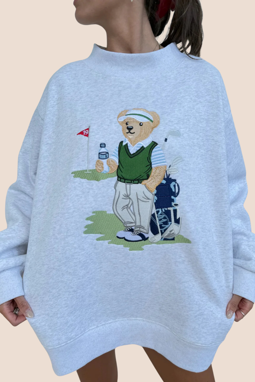 Teddy Mock Neck Old Fashion Teddy Bear Golfer Sweatshirt