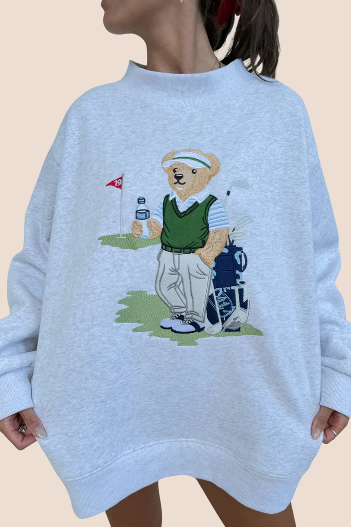 Teddy Mock Neck Old Fashion Teddy Bear Golfer Sweatshirt