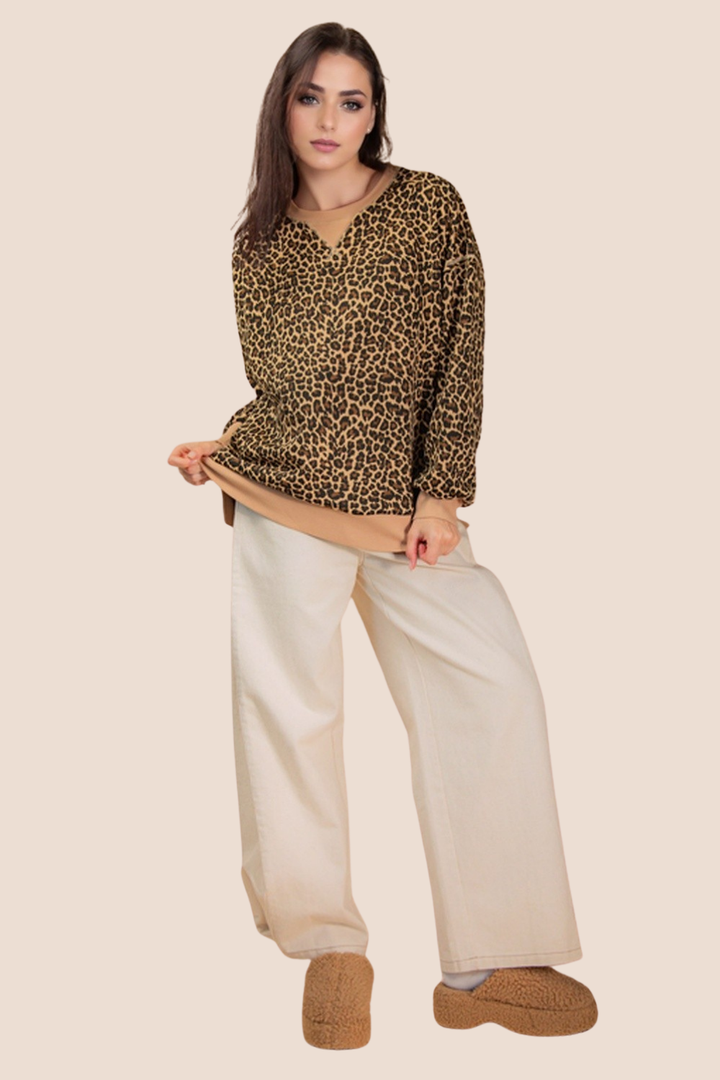 Polly Leopard Printed Long Sleeve Top