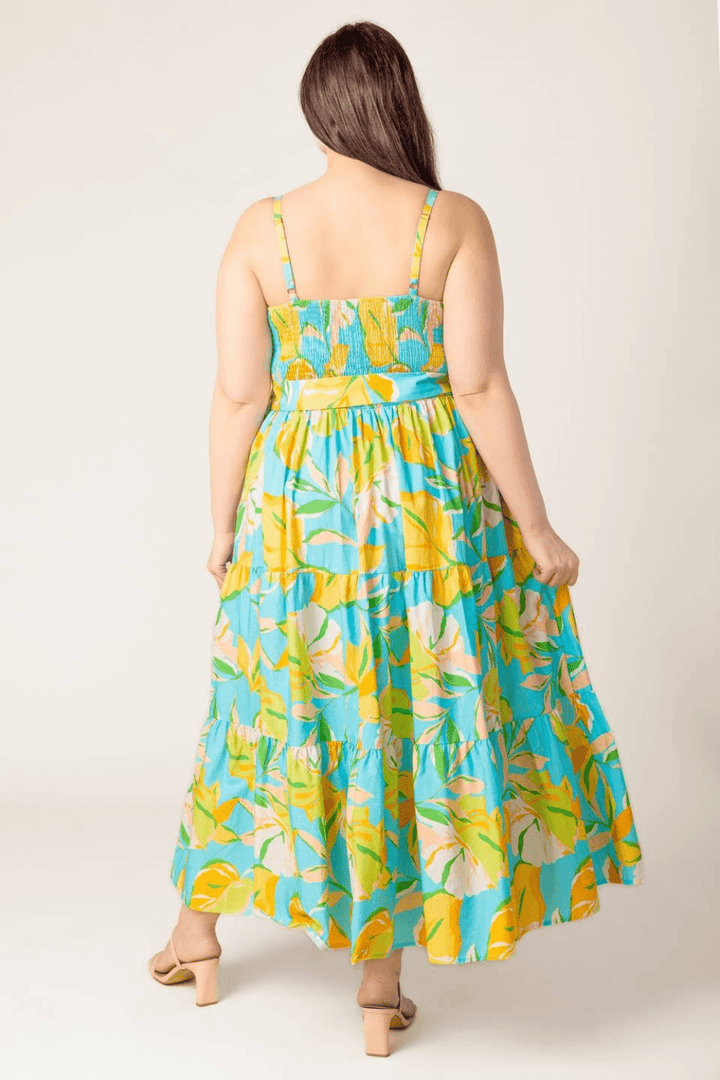 Adrianna Printed Woven Midi Dress with Belt in Mint - FINAL SALE