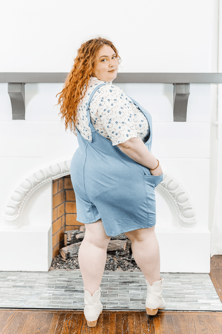 Amelia Relaxed Fit Shorts Romper in Blue - FINAL SALE