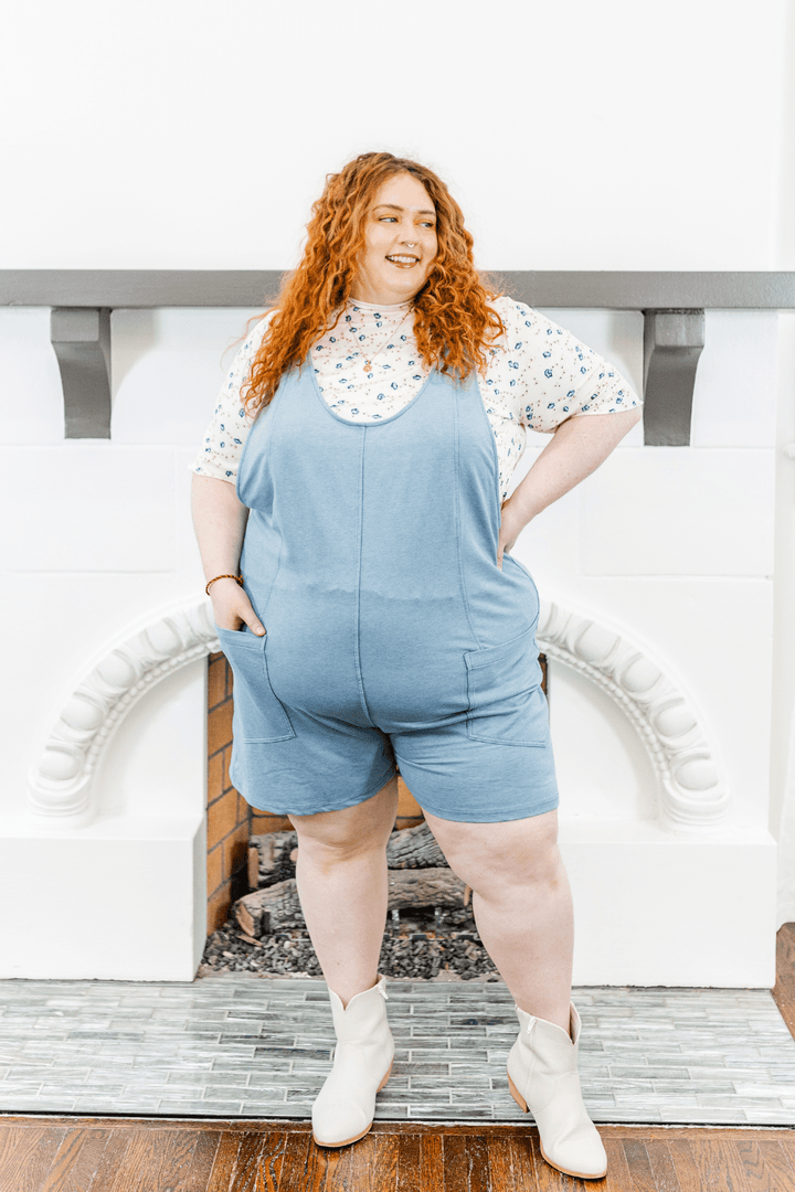 Amelia Relaxed Fit Shorts Romper in Blue - FINAL SALE