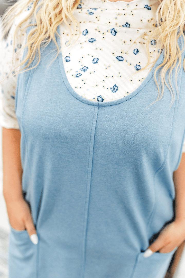 Amelia Relaxed Fit Shorts Romper in Blue - FINAL SALE