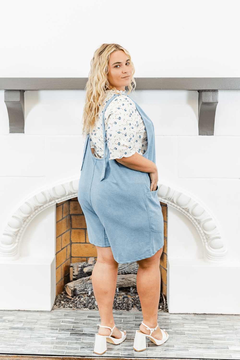 Amelia Relaxed Fit Shorts Romper in Blue - FINAL SALE