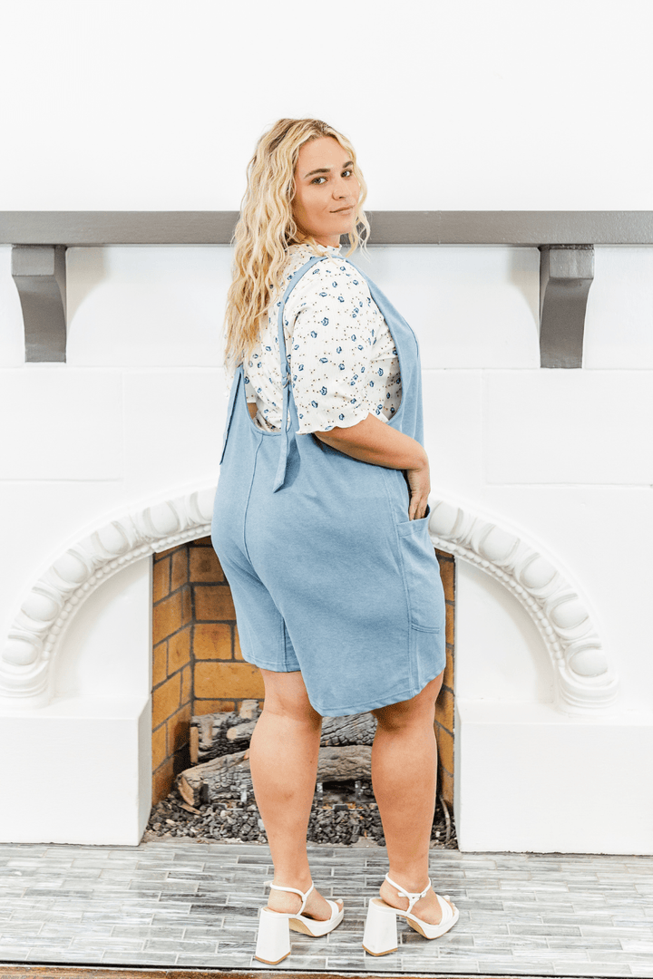 Amelia Relaxed Fit Shorts Romper in Blue - FINAL SALE