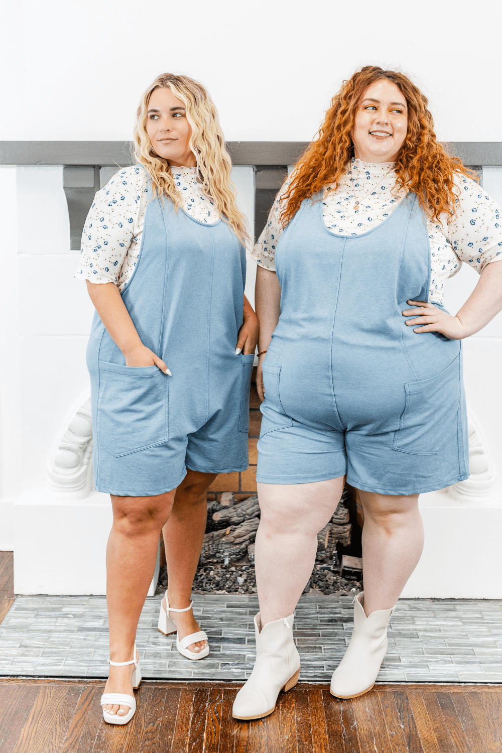 Amelia Relaxed Fit Shorts Romper in Blue - FINAL SALE