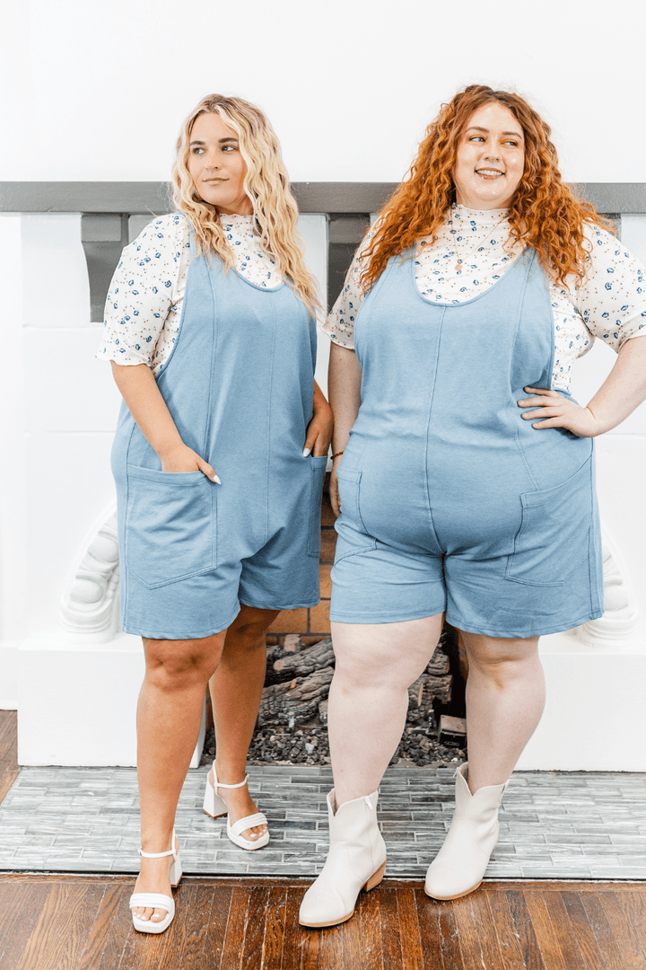 Amelia Relaxed Fit Shorts Romper in Blue - FINAL SALE