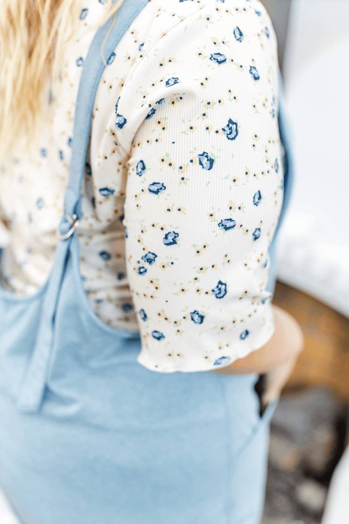 Amelia Relaxed Fit Shorts Romper in Blue - FINAL SALE