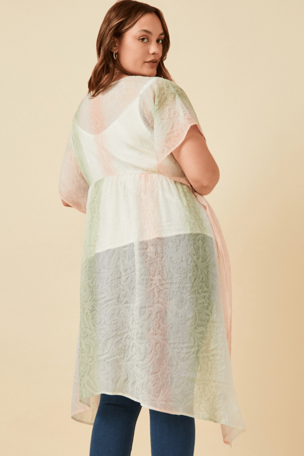 Beatrice Ombre Printed Chiffon Flowy Kimono With Tie Closure in Blush
