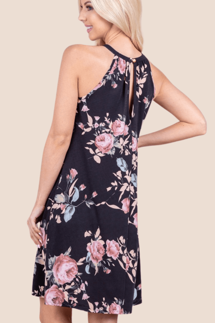 Beatrix Floral Sleeveless Dress with Keyhole Back