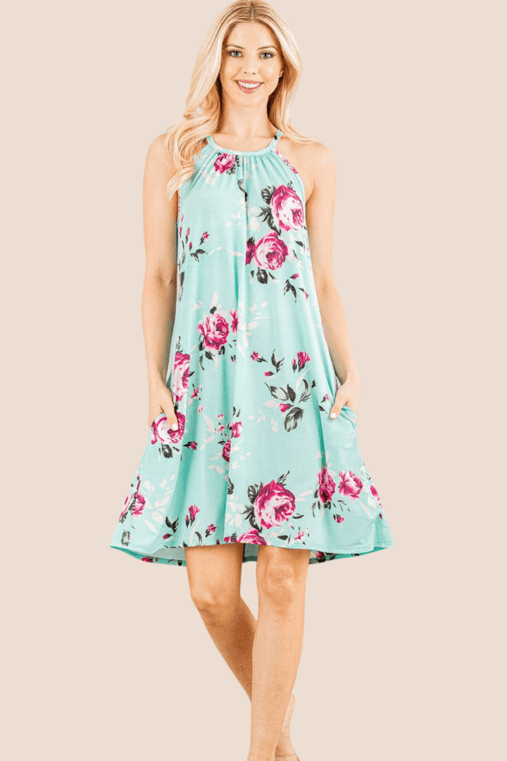 Beatrix Floral Sleeveless Dress with Keyhole Back