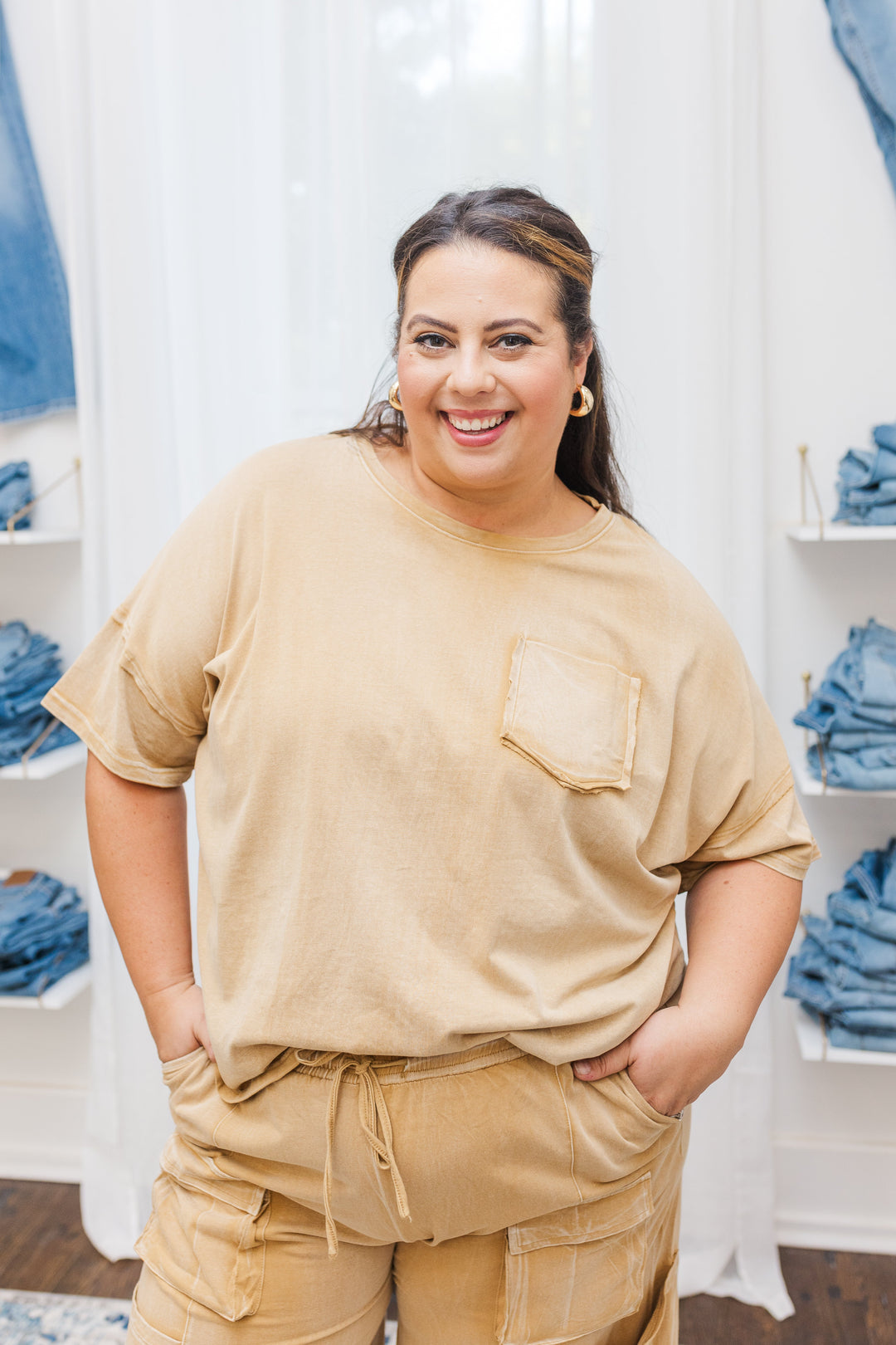 Becky Oversized Mineral Wash Pocket Tee T-Shirt in Toffee - FINAL SALE