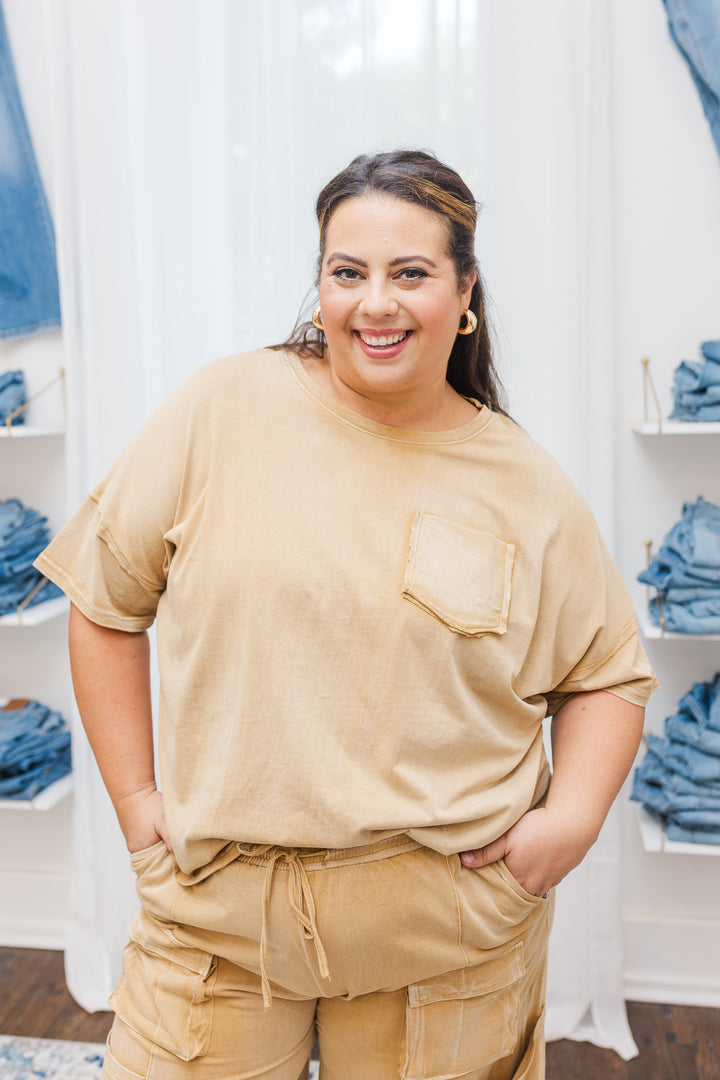 Becky Oversized Mineral Wash Pocket Tee T-Shirt in Toffee - FINAL SALE
