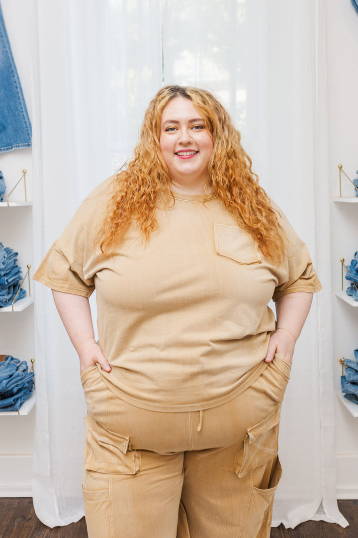 Becky Oversized Mineral Wash Pocket Tee T-Shirt in Toffee - FINAL SALE