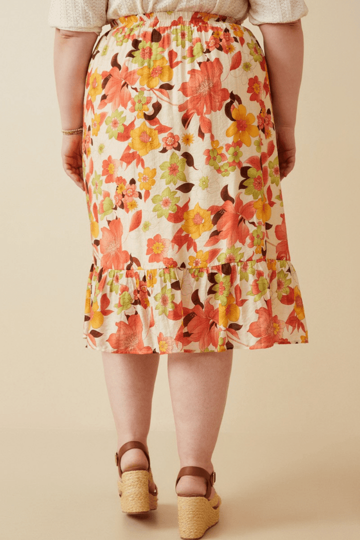 Bethany Asymmetrical Floral Ruffle Tie Skirt in Orange Floral