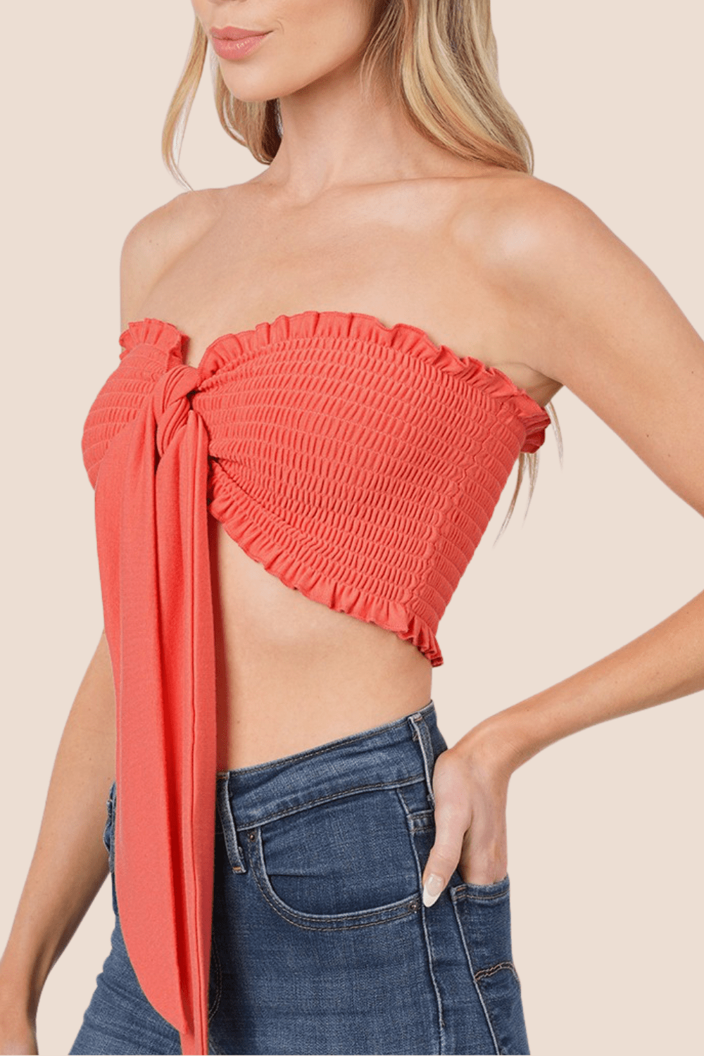 Betty Smocked Tie Front Tube Top