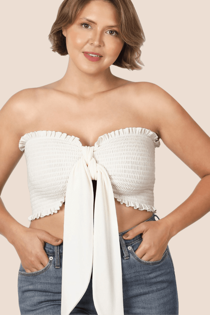 Betty Smocked Tie Front Tube Top