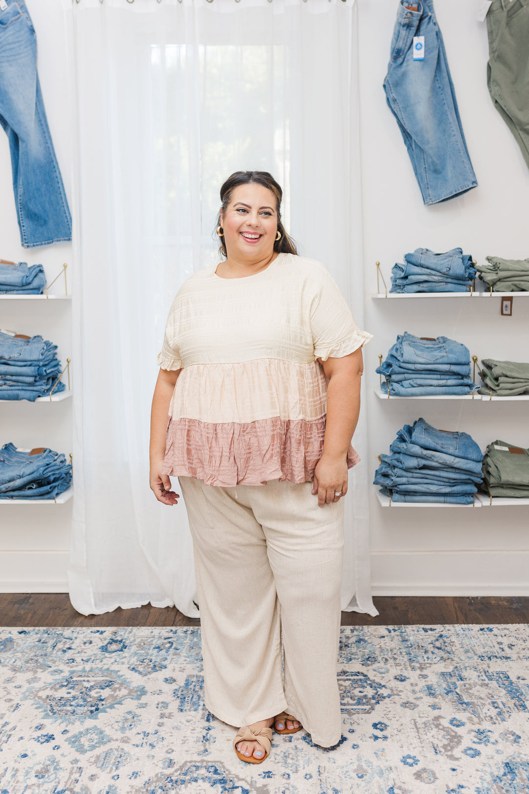 Blair Wide Leg Linen Blend Pants in Oatmeal (Petite Length)