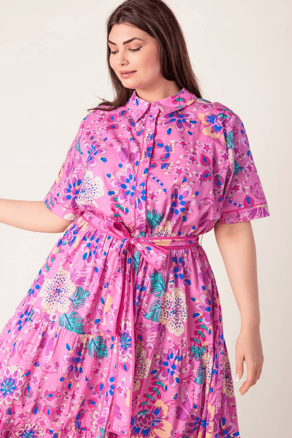 Casey Short Sleeve Midi Dress in Pink - FINAL SALE
