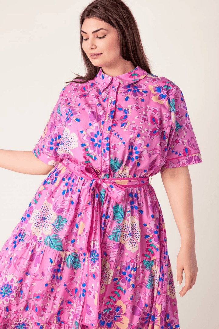 Casey Short Sleeve Midi Dress in Pink - FINAL SALE