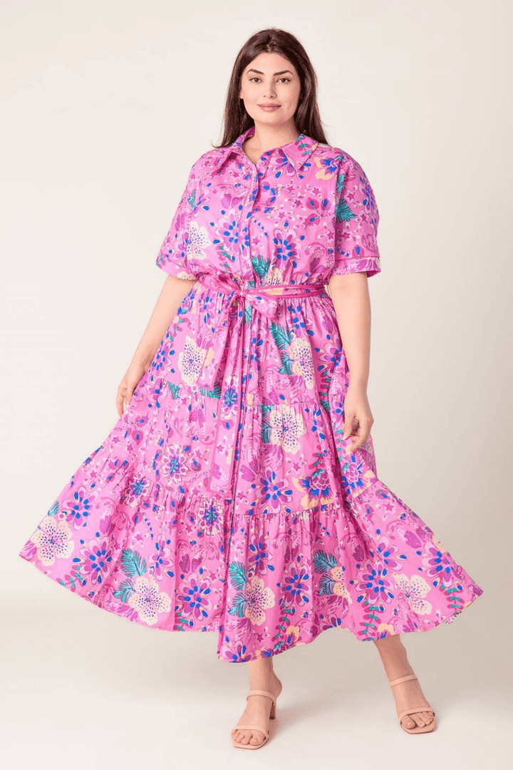 Casey Short Sleeve Midi Dress in Pink - FINAL SALE