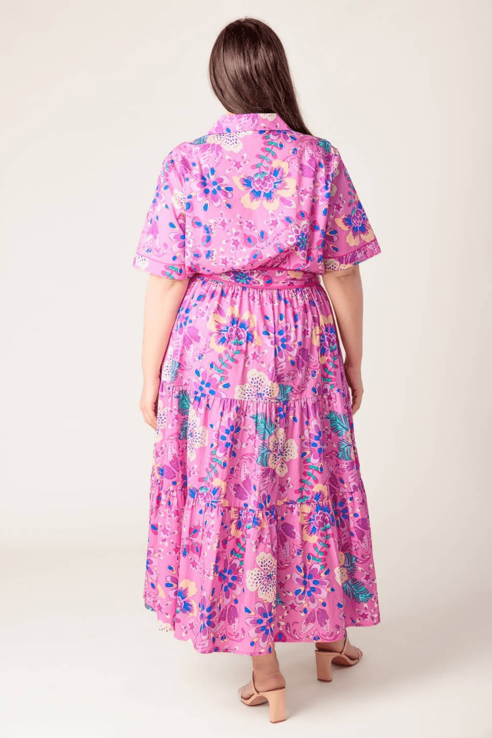 Casey Short Sleeve Midi Dress in Pink - FINAL SALE