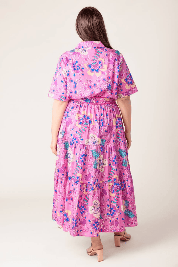 Casey Short Sleeve Midi Dress in Pink - FINAL SALE