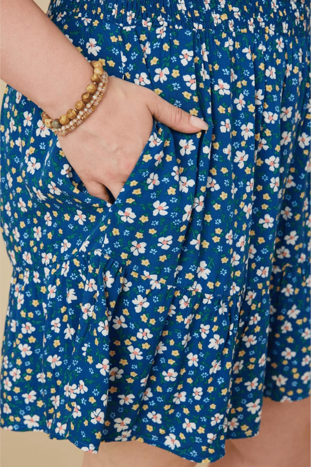 Cassidy Floral Surplice Smocked Waist Romper in Blue - FINAL SALE