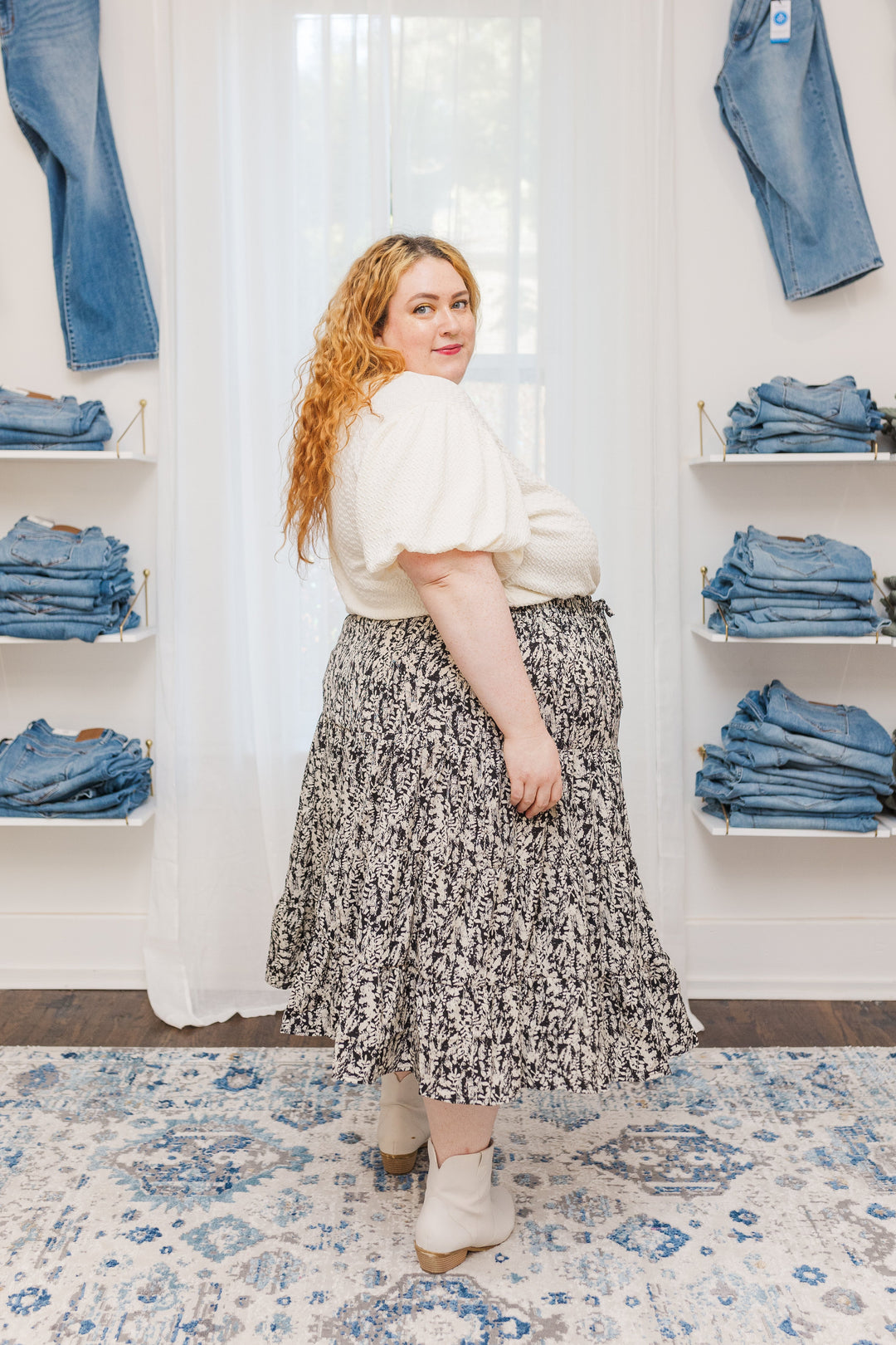 Catrina Tiered Midi Skirt in Black Abstract - FINAL SALE
