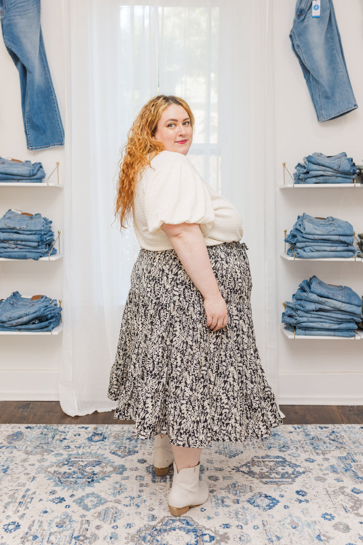Catrina Tiered Midi Skirt in Black Abstract - FINAL SALE