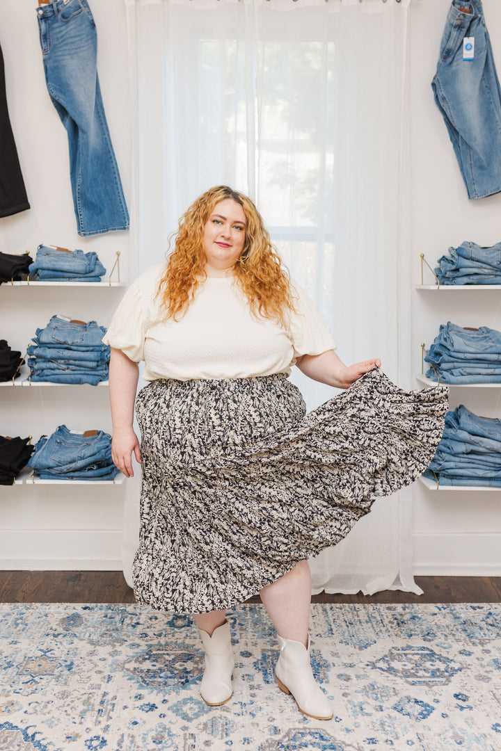 Catrina Tiered Midi Skirt in Black Abstract - FINAL SALE