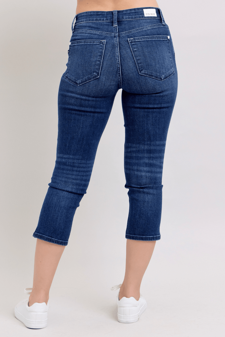 Celeste Super Dark Wash Judy Blue Capris with Side Slit