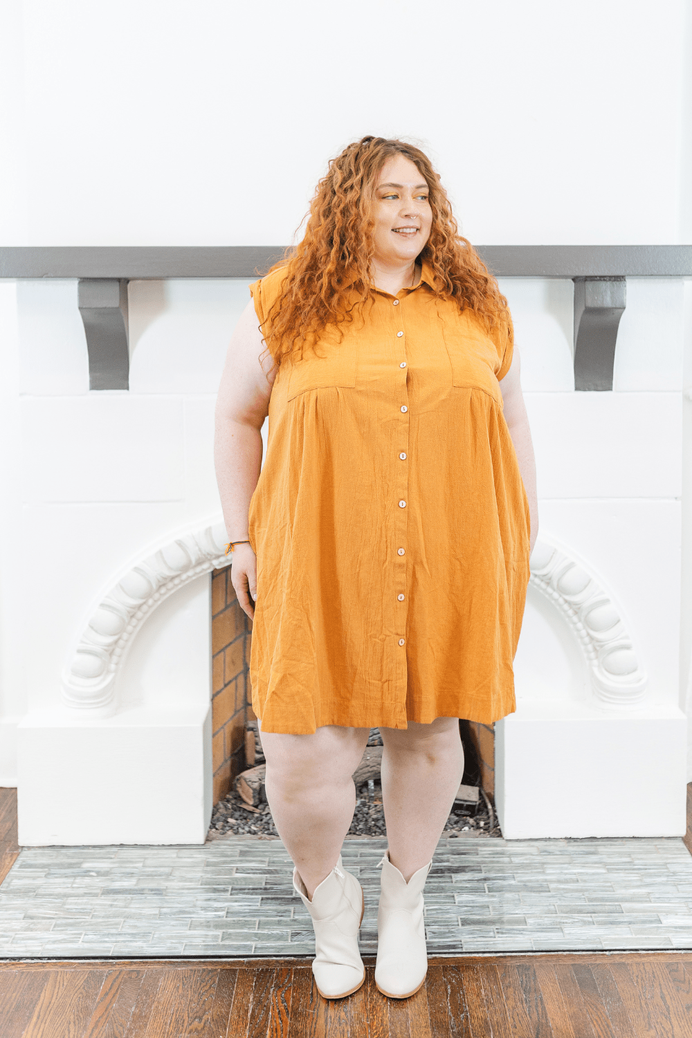 Celia Collared Button Down Shirt Dress in Light Brown - FINAL SALE Celia Collared Button Down Shirt Dress in Light Brown - FINAL SALE