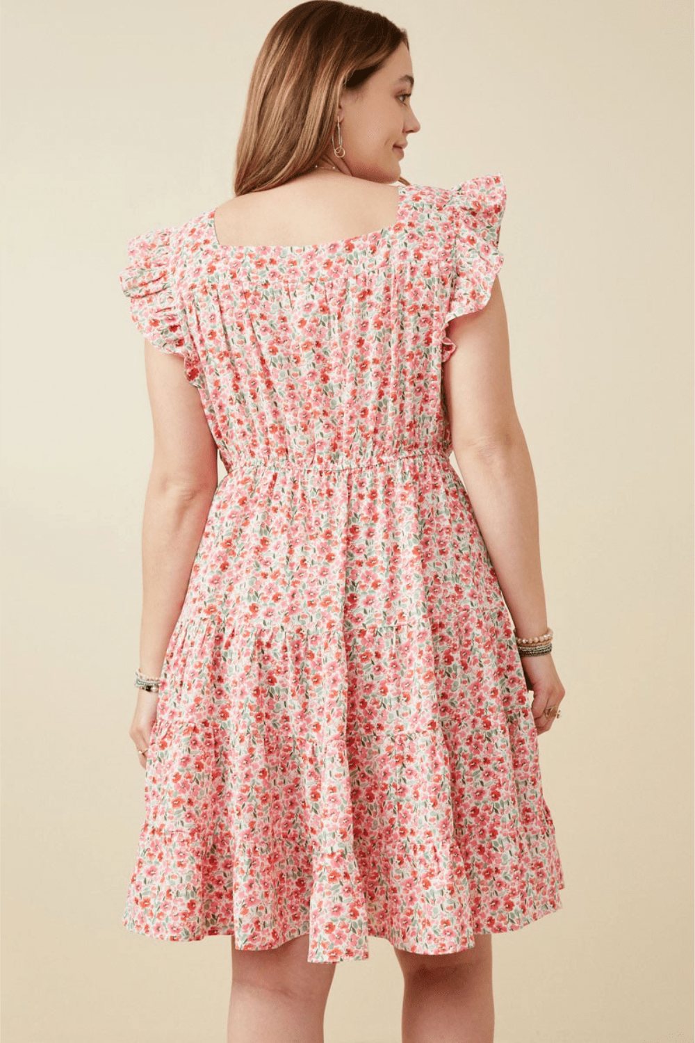 Chelsea Floral Print Square Neck Ruffle Shoulder Dress in Red - FINAL SALE