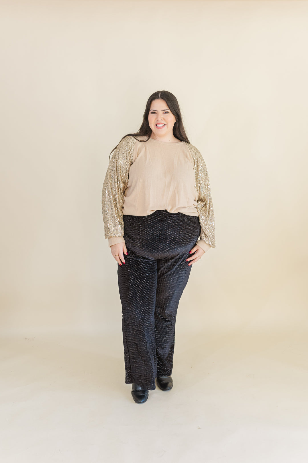 Clara Textured Velvet Wide Leg Pants in Black (Online Exclusive)