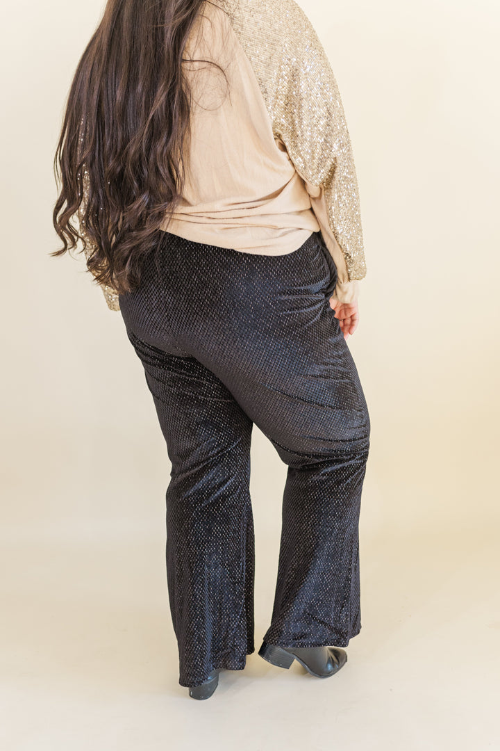 Clara Textured Velvet Wide Leg Pants in Black (Online Exclusive)