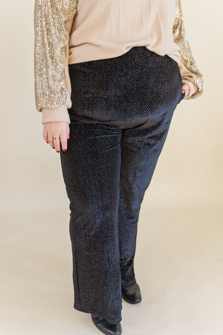 Clara Textured Velvet Wide Leg Pants in Black (Online Exclusive)
