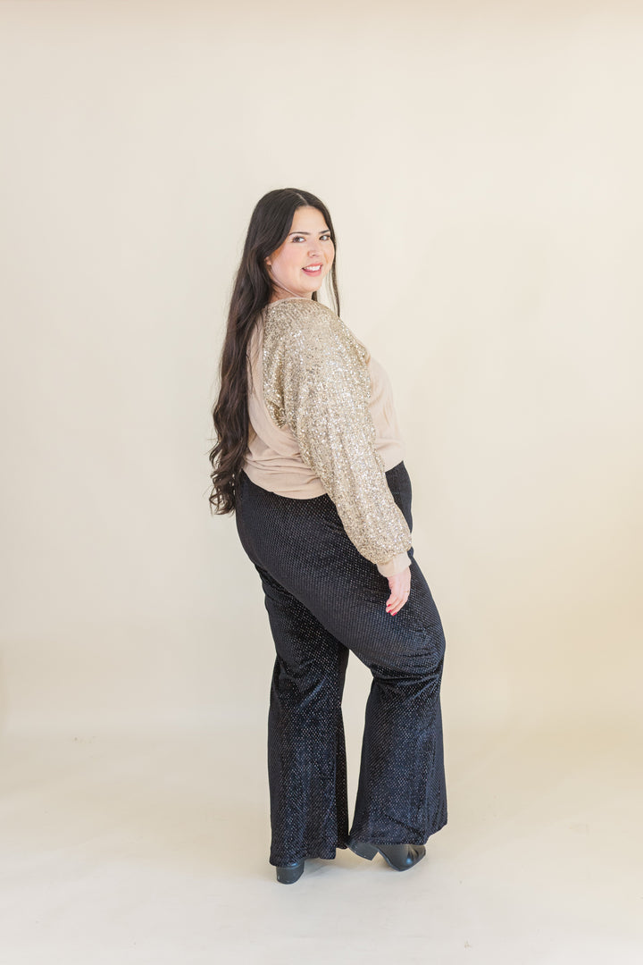 Clara Textured Velvet Wide Leg Pants in Black (Online Exclusive)
