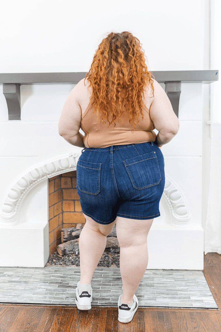 Danielle High Rise Elastic Waist Judy Blue Shorts in Dark Wash - FINAL SALE
