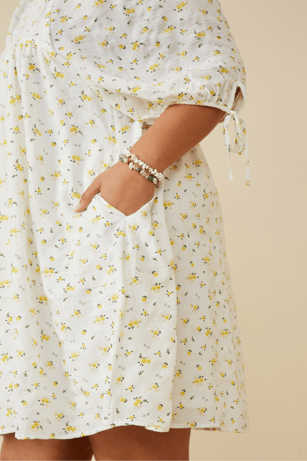 Davina Ditsy Floral Square Neck Short Sleeve Dress in Yellow - FINAL SALE