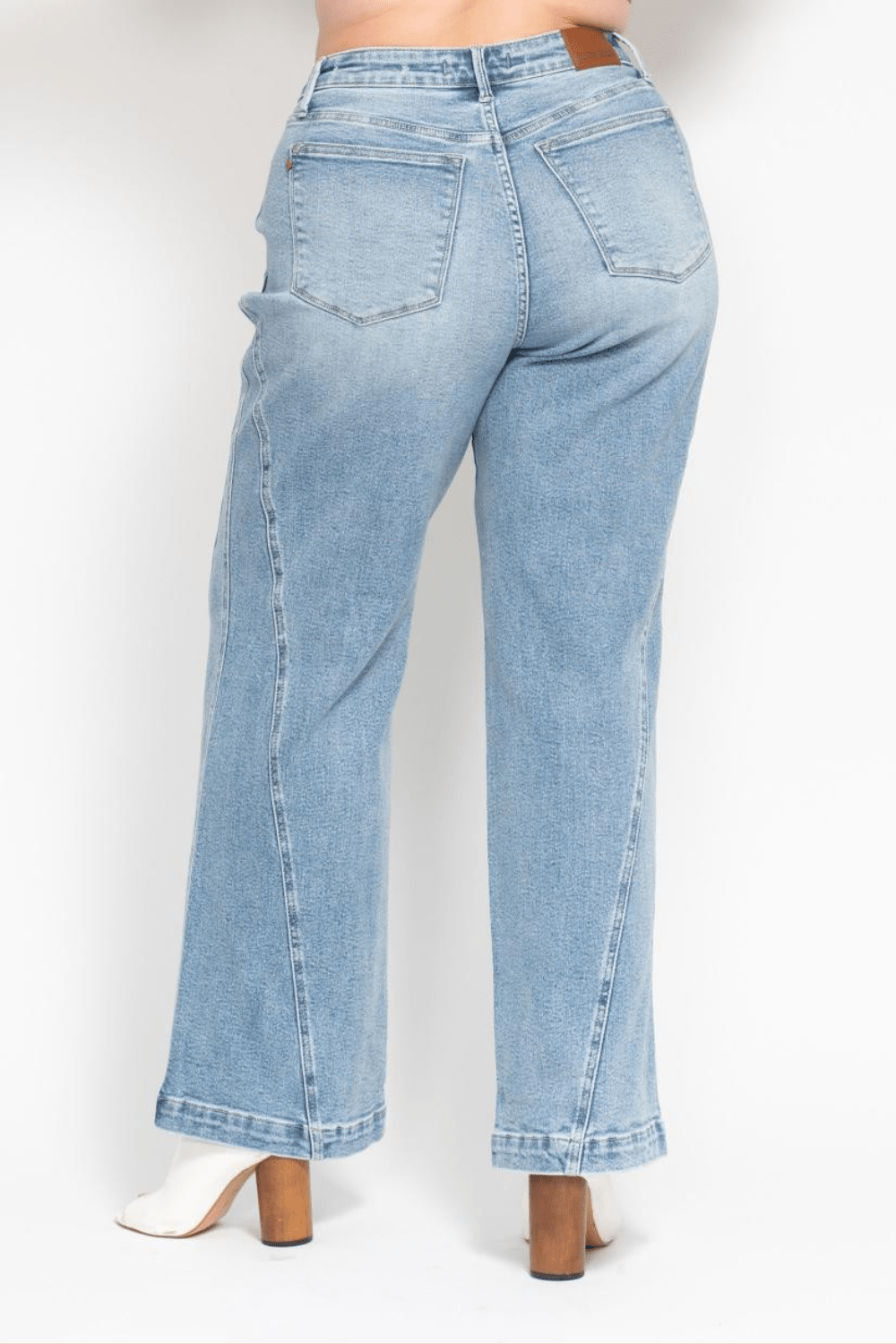 Destiny High Waisted Side Seam Insert Detail Retro Wide Leg Judy Blue Jeans in Medium Wash
