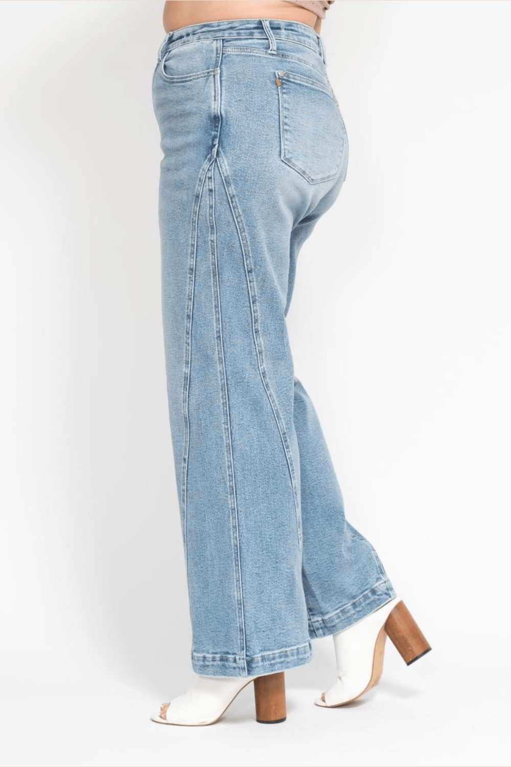 Destiny High Waisted Side Seam Insert Detail Retro Wide Leg Judy Blue Jeans in Medium Wash