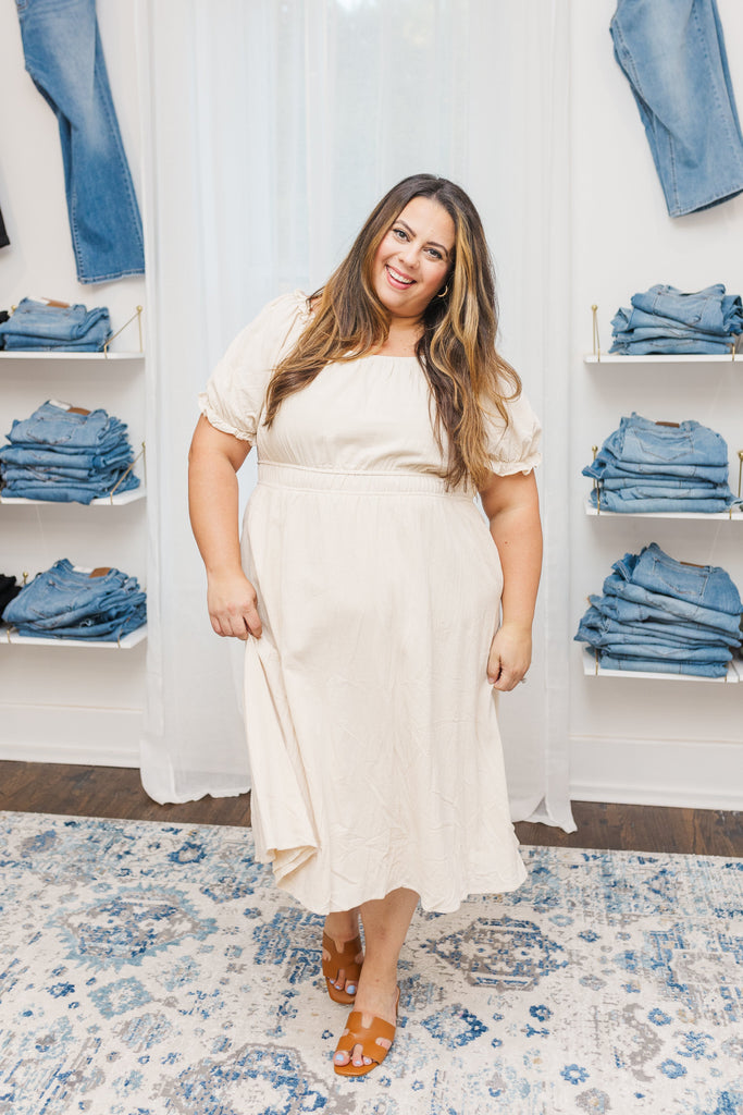 Diana Short Sleeve Midi Dress in Cream