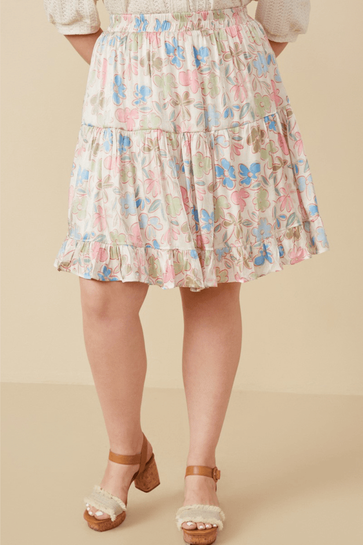 Elsie Floral Tiered Foiled Skirt in Ivory