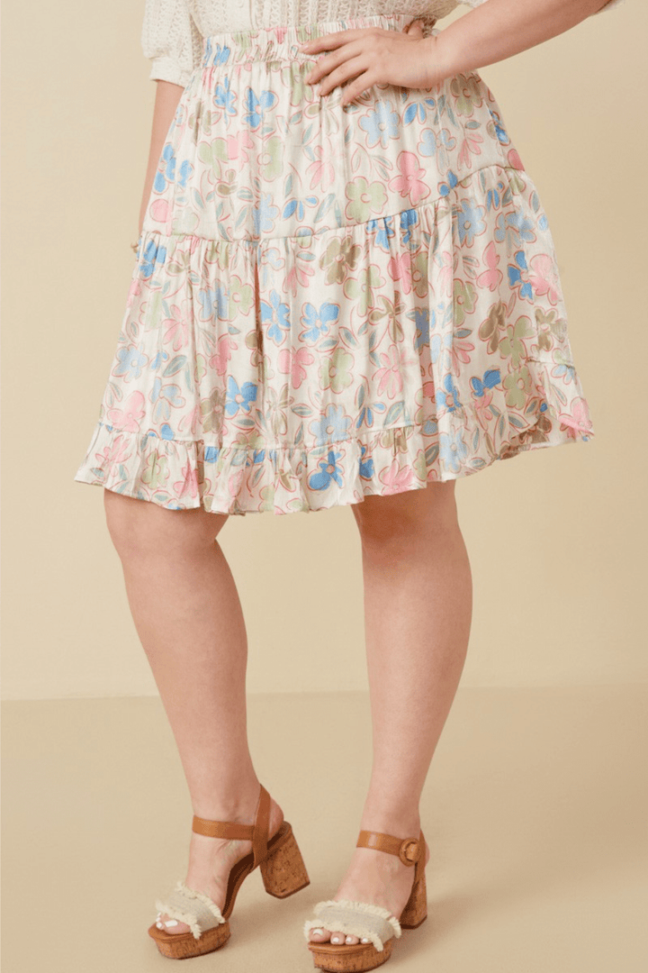 Elsie Floral Tiered Foiled Skirt in Ivory