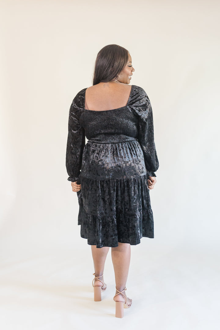 Emery Smocked Bodice Tiered Velvet Mini Dress (Online Exclusive)